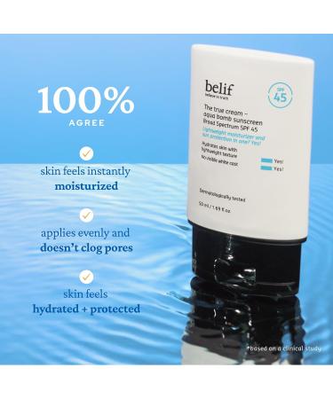 belif Aqua Bomb SPF 45 Hydrating Niacinamide Sunscreen (1.69 fl. oz) - The True Cream PA++++ Daily Broad Spectrum No White Cast Weightless & Invisible Non-Greasy Korean Skincare | Hydrating Niacinamide The True Cream  - Buy Online on GoSupps.com