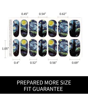 Van Gogh Starry Night Full Nail Stickers - 14 Decals/Sheet Shimmery Glitter Art - Pack of 2 Sheets with Mini Grater - Buy Online on GoSupps.com