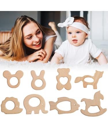 Tyfyh 8-Piece Wooden Baby Bite Ring Set | Safe Wooden Animal Teething Toys | DIY Craft Wooden Rings for Babies & Childcare - Buy Online on GoSupps.com