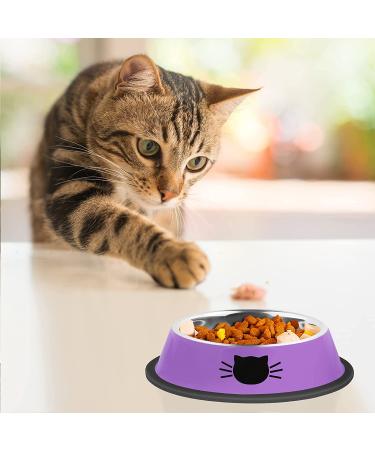 Serentive Non-Slip Stainless Steel Cat Bowls - Set of 2 | Unbreakable, 7 Oz Small Pet Feeder with Removable Rubber Base | Easy to Clean | Purple - Buy Online on GoSupps.com