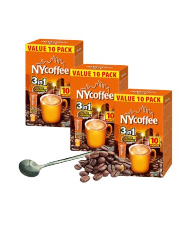 NY Coffee 3-in-1 Salted Caramel Flavoured Sachets Individually Wrapped x 3 Boxes of 10 Packets x 14g and Latte Spoon