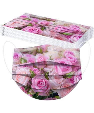50Pcs Disposable Floral Face_Masks with Designs 3-Ply Breathable Flower Face_Mask with Nose Wire Facemasks for Women (Floral-I) - Buy Online on GoSupps.com