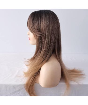 Sylhair 22 Long Brown Layered Synthetic Wig for Women | Ombre Brown-Dark Root Wigs - Buy Online on GoSupps.com