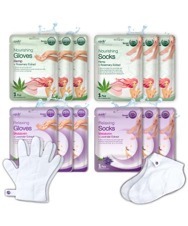 Epielle Relaxing and Nourishing Lavender and Hemp Socks and Gloves | Moisturizing and Relaxing Cream & Lotion | 12 Pack | Gift set for women, Spa Gift for women Purple