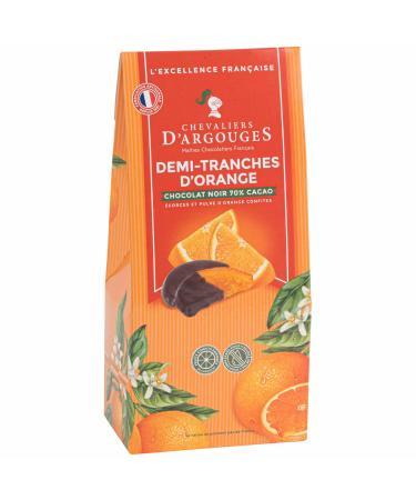 CHEVALIERS D'ARGOUGES French Master Chocolatiers – Half slices of orange coated dark chocolate 70% - Tasting case 150g