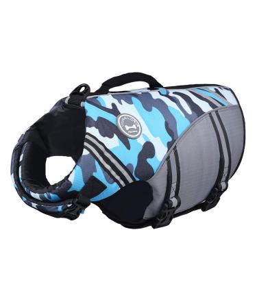 Vivaglory sports style life jacket for dogs with an excellent buoyancy adjustable & durable life jacket with a safe fastening system for large dogs camo blue L: 66-79 cm (chest circumference) Camo blue - Buy Online on GoSupps.com