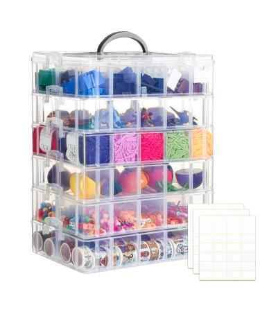 Quefe 6-Tier Stackable Storage Container Box with 60 Compartments, Plastic Organizer Box for Organizing Washi Tape, Embroidery Accessories, Threads Bobbins, Kids Toy, Beauty Supplies
