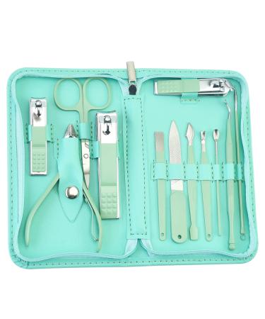 Manicure Pedicure Set - Nail Clippers Toenail Clippers Kit Professional Manicure Kit Pedicure Kit Nail Care Kit with Green Travel Case Set of 12