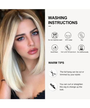 OUFEI 14 Short Straight Blonde Bob Wig with Brown Roots - Synthetic Hair for Women | Cosplay & Party Ombre Blonde Wig - Buy Online on GoSupps.com