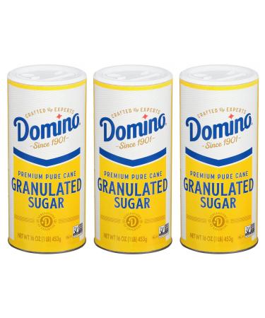 Domino White Granulated Pure Cane Sugar 16 Oz Canister (Pack of 3) 1 Pound (Pack of 3)