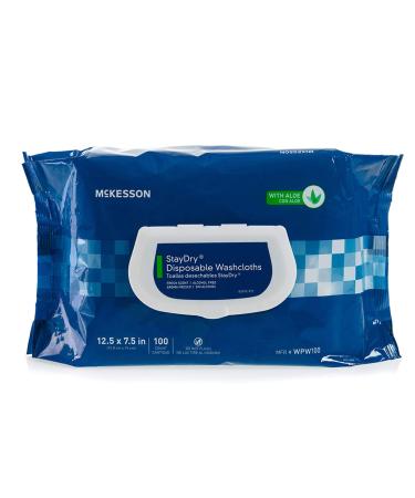McKesson StayDry Disposable Wipes or Washcloths for Adults with Aloe, Incontinence, Alcohol-Free, Not-Flushable, 100 Wipes, 1 Pack 100 Count (Pack of 1) - Buy Online on GoSupps.com