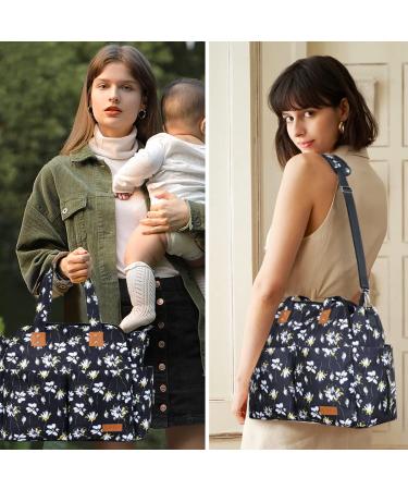 Lekebaby Large Baby Diaper Bag Messenger with Changing Mat - Travel-Friendly Yellow & White Floral Design - Buy Online on GoSupps.com