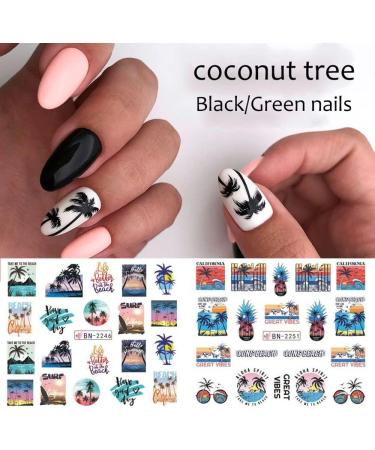Seaside Series Nail Art Stickers - Green Coconut Palm Beach Design - Summer Holiday Decorations - DIY Nail Art Supplies - Buy Online on GoSupps.com