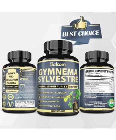 Gymnema Sylvestre Supplement with Turmeric, Neem Leaf, Holy Basil & Gurmar Capsules - 180 Vegan Capsules - Buy Online on GoSupps.com