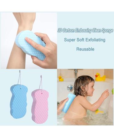 2Pcs Ultra Soft Exfoliating Bath Sponges + Sticky Hooks | Dead Skin Remover for Pregnant Women, Adults & Children | Reusable & Super Soft | Pink and Blue - Buy Online on GoSupps.com