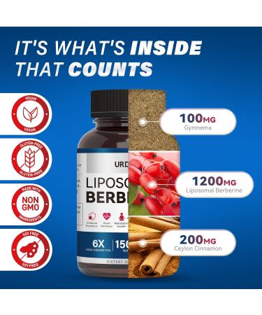 URDRU Berberine HCL Supplement 1500mg - with Ceylon Cinnamon & Gymnema, High Bioavailability Liposomal Berberine Capsules for Women and Men, AMPK Activator - Buy Online on GoSupps.com