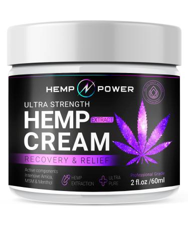HEMP POWER Joint Muscle Relief Cream with Hemp Menthol MSM Arnica Support Your Back Muscles Joints Neck Shoulder Knee Nerves - 2 Fl Oz.