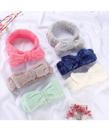 6 Pack Coral Fleece Spa Headbands for Women & Girls - Bow Makeup & Facial Headbands for Washing Face - Terry Cloth Headbands for Face Wash - Buy Online on GoSupps.com