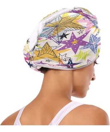 Colorful Doodle Star Dry Hair Cap & Button Headband Set | Quick Drying Super Absorbent Towel | Soft & Comfortable | International Shipping Available - Buy Online on GoSupps.com