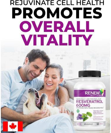 Renew Actives Optimized Resveratrol Supplement - 600mg Natural Resveratrol Complex with 50% Trans Resveratrol - High Antioxidant Formula for Cellular Health - 60 Vegan Capsules (2pk) 60 Count (Pack of 2) - Buy Online on GoSupps.com
