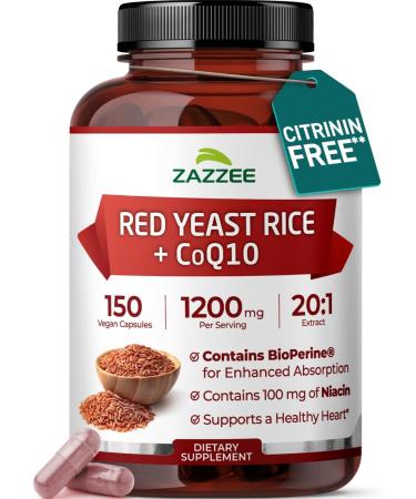 Zazzee Extra Strength Red Yeast Rice 10:1 Extract Capsules 1200 mg Citrinin Free 200 Vegan Capsules Non-Irradiated Non-GMO and All-Natural Supports Cardiovascular and Blood Circulation Health - Buy Online on GoSupps.com