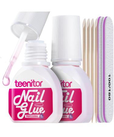 Teenitor 30ml Nail Glue for Acrylic Nails Press on Nail Glue Strong Brush on Nail Glue Strong Nail Glue for Press On Nails Nail Glue for Broken Nail Nail Tip Glue Super Nail Glue