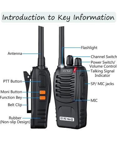 eSynic Professional Rechargeable Walkie Talkies - Long Range 2 Way Radio for Adults | Supports VOX 16 Channel | LED Light | Original Earpieces Included - Buy Online on GoSupps.com