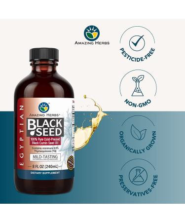 Amazing Herbs Egyptian Black Seed Oil - Gluten Free, Non GMO, Cold Pressed Nigella Sativa - 8 Fl Oz - Digestive Health, Immune Support, Brain Function - Buy Online on GoSupps.com