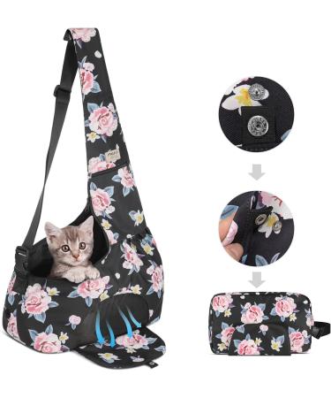 MOSISO Dog Cat Carrier Sling Bag Pet Carrier Curved Zipper Rose Eden Bag Hands Free Adjustable Strap Travel Shoulder Bag with Safety Belt Padded Bottom Support for Small Pets Outdoor Travelling Black - Buy Online on GoSupps.com