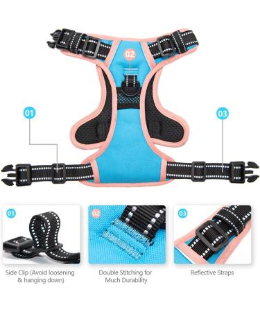 Phoepet Reflective Dog Harness with Handle | Durable M Size - Blue | 2 Metal Rings 3 Buckles Comfortable Fit for 14-20 lbs (Chest 16-28) - Buy Online on GoSupps.com