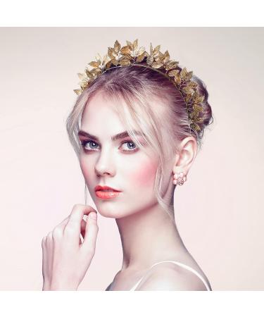 Minkissy Leaves Headband - Greek Goddess Costume Accessory for Weddings Pageants & Birthdays | Golden Luxury Hairpiece - Buy Online on GoSupps.com