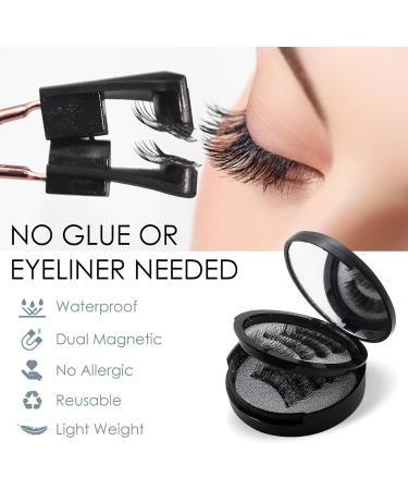 Magnetic Eyelashes False Eyelashes Kit No Glue 3D Magnetic Eyelashes with Applicator Natural Looking Fake Lashes Reusable & Quick & Easy - Black 2 Types Black(Magnetic Eyelashes) - Buy Online on GoSupps.com