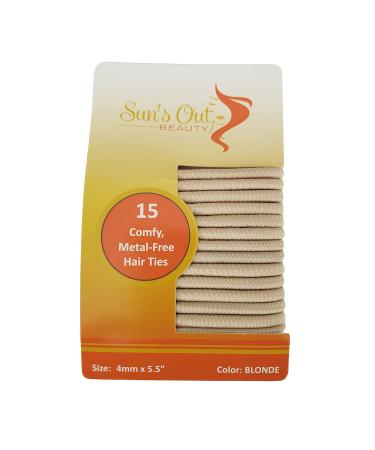 Sun s Out Beauty Comfy 4mm Hair Ties/Hair Elastics Ideal for Medium to Fine Hair Ouchless Metal-Free Available in Black Blonde or Brown 15 Count (BLONDE)