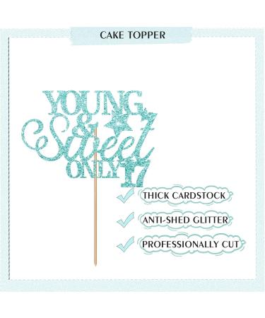 Sky Blue Young & Sweet Only 17 Cake Topper Birthday Party Cake Topper Glitter Cake Decorations for Happy 17th Birthday/Anniversary Party - Buy Online on GoSupps.com