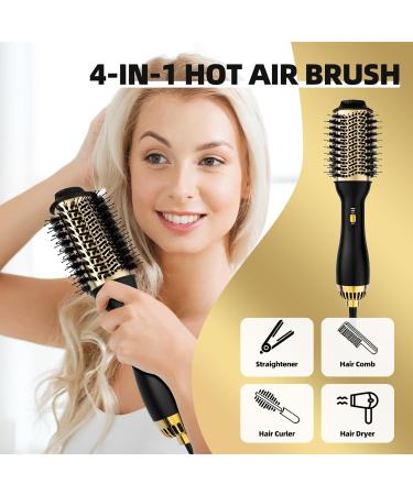 4-in-1 Hot Air Brush - Salon-Grade Golden Styling Tool for All Hair Types - International Shipping Available - Buy Online on GoSupps.com