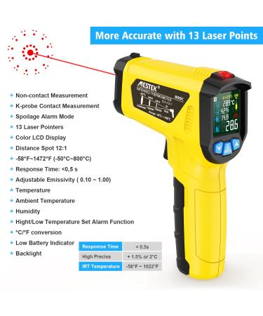Buy Mestek Infrared Thermometer -50 C to 800 C | Laser IR Pyrometer with K-Probe & LCD Alarm for Kitchen Use - Buy Online on GoSupps.com