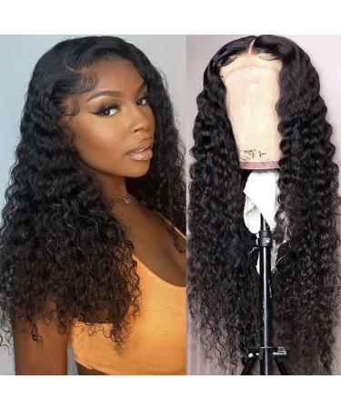 FIRIEYA Deep Wave Lace Front Wigs Human Hair Wigs for Black Women 180% Density 4X4 HD Transparent Lace Closure Human Hair Wigs for Black Women with Baby Hair Natural Color(18 Inch) 18 Inch Natural Black