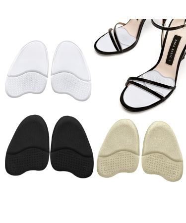 Yaopeing Metatarsal Pads for Women Ball of Foot Cushions Anti Sliding Foot Pads for Open Toe Shoe Non-Slip Comfortable Foot Cushions Soft Gel Heel Insole Pads Forefoot Pads 3-Pair (Beige+Black+Clear)