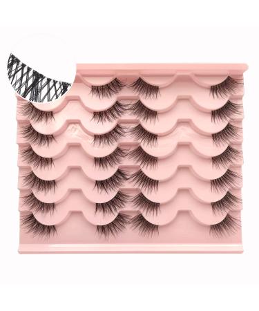 Half Lashes Natural Look with Clear Band Cat-Eye Lashes Wispy Fluffy Faux Mink False Eyelashes 2 Styles Mixed 3/4 Corner Lashes Reusable Soft DIY Cluster Lashes Pack 14 Pairs by Heracks(37+Noya)