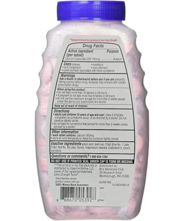 berkley jensen Extra Strength Antacid Tablets Chewable - 750mg Calcium Carbonate Antacids for Heartburn Acid Indigestion Upset Stomach Relief - Assorted Berry Flavor - 200 Count (Pack of 1) - Buy Online on GoSupps.com