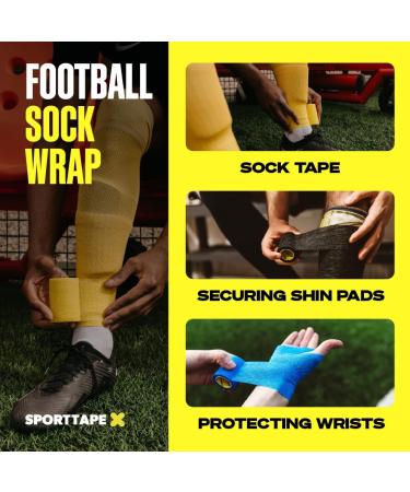 24 Rolls SPORTTAPE Self-Adhesive Football Sock Tape | 7.5cm x 4.5m - Black | Cohesive Bandage - Pet & Vet Wrap for Dogs & Horses | Compression Bandage Shin Pad Tape Football Ankle Tape Black 7.5x450 cm (Pack of 24) - Buy Online on GoSupps.com