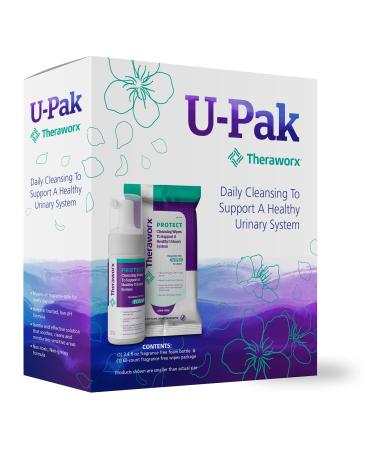 Theraworx Protect U-Pak 60-Ct Wipes Plus Hygiene Foam 3.4 oz for Urinary Health (1 Pack) 2 Piece Set