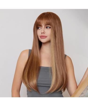 HAIRCUBE Long Brown Wigs for Women | Highlights Straight Fringe Daily Wear - Buy Online on GoSupps.com
