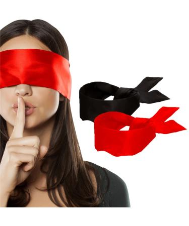 2 pcs Silk Satin Blindfold Eye mask for Sleeping Games 155cm / 62 Silk Eye Covers Satin Sleep mask (Black+Red)