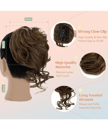 S-Noilite Claw Clip Messy Bun Hair Piece | Curly Wavy Chignon Scrunchie Extension - Light Brown to Dark Blonde 8T27 - Buy Online on GoSupps.com
