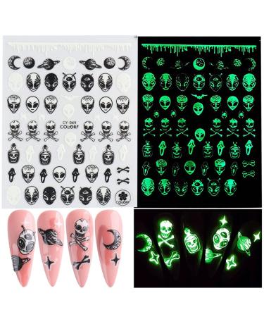 3D Luminous Halloween Nail Stickers - Self Adhesive Nail Art Decals for Halloween Designs - 6 Sheets - Buy Online on GoSupps.com