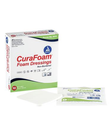 Dynarex CuraFoam Foam Dressings  Non-Bordered  Sterile  Provides Cushioned and Moist Wound Care  Used for Medium to Heavy Exuding Wounds  4 x 4.25  1 Case of 120 CuraFoam Dressings (12 Boxes of 10)