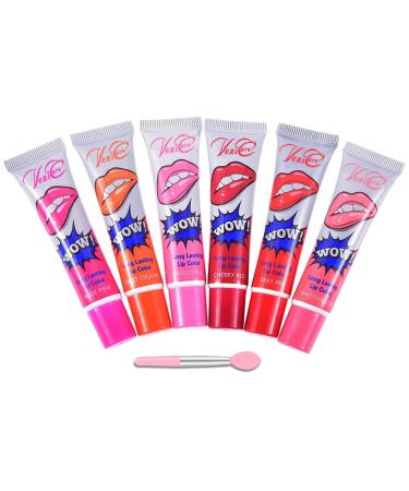 6-PACK Peel-Off Colored Lip Stain Gloss + Applicator Stick | Variety of SIX Luscious, Sexy Colors | Apply, Let Dry, Peel Away, and Look Beautiful!