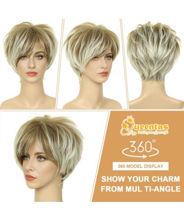 Queentas Blonde Women s Short Wig - Pixie Cut Synthetic Hair with Ponytail | Brown & Blonde Mixture - Buy Online on GoSupps.com