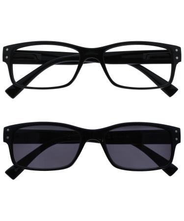 The Reading Glasses Company Men's Large Black Readers With Sun Readers Twin Pack Spring Hinges RS11-1 +2.00
